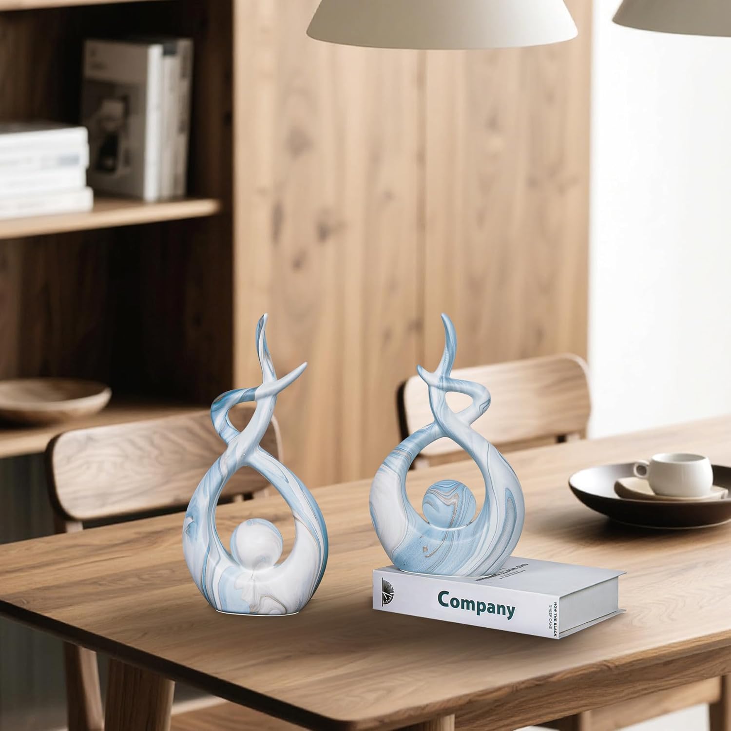 Blue Sculptures Home Decor, Dining Room Table Centerpiece Living Room Decor, Ceramic Statues Shelf Decor, Modern Abstract Art Desktop Entrance Table Decorations (2pcs)