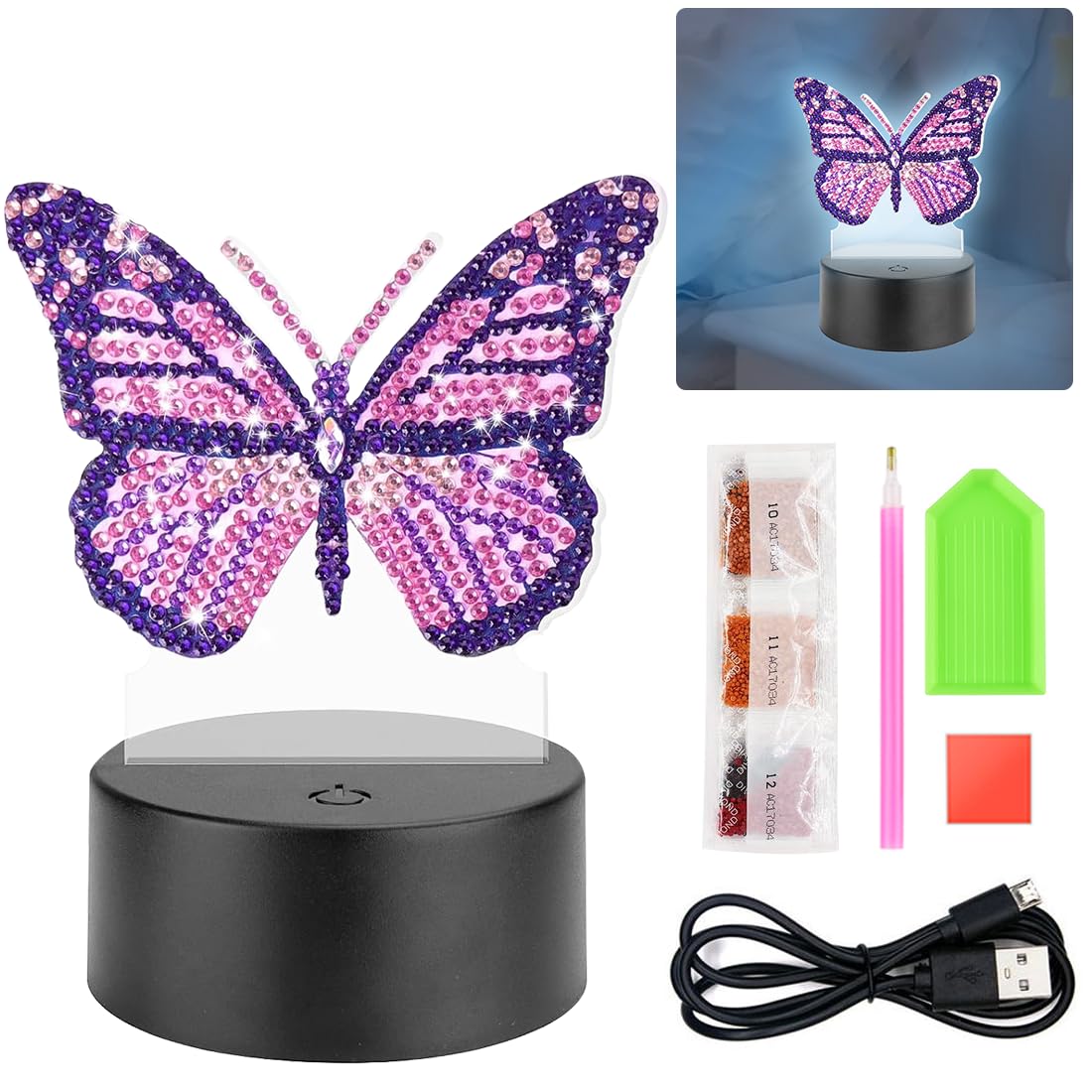 Diamond Painting Nachtlicht Basteln,Schmetterling Diamantmalerei Lampe LED 7 Farben,Kreative DIY Nachtlicht Bastelset für 6-12 Jahre Kinder Geburtstagsgeschenk,Weihnachtsgeschenke,Urlaub Geschenk