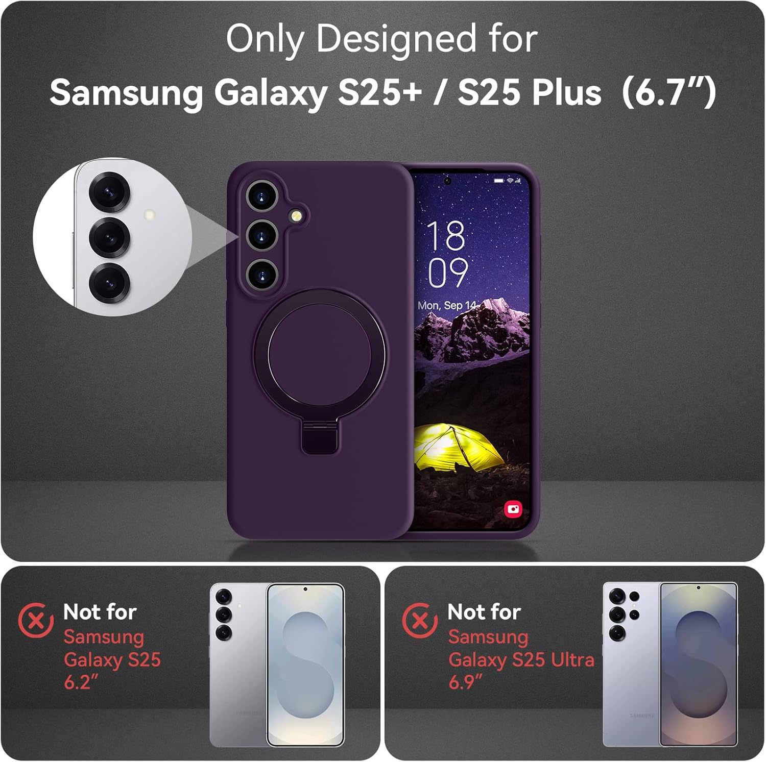 for Samsung Galaxy S25+/ S25 Plus Case with Stand, Slim Liquid Silicone Phone Cases for Galaxy S25 Plus Compatible with MagSafe Magnetic Kickstand Case Full Camera Protection, Dark Purple