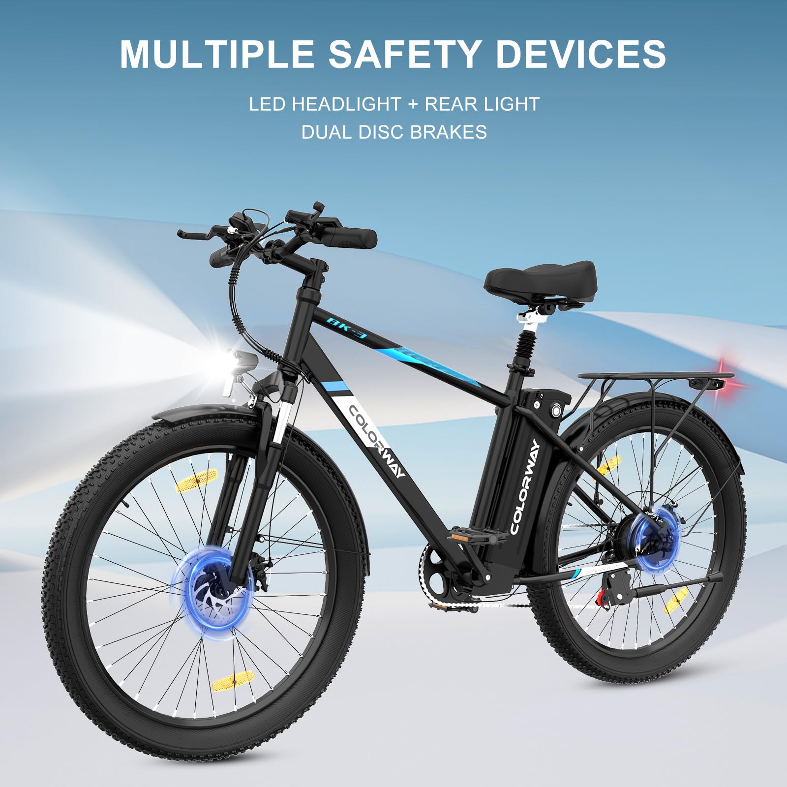 COLORWAY Bicicleta Eléctrica 26” EBike 250W, Batería Extraíble 36V 15Ah, 7 Velocidades, Fat Tire 26×3.0, Pantalla LCD S866, Pedelec hasta 25 km/h, Autonomía 40-90 km, Bicicleta Eléctrica Hombre Mujer