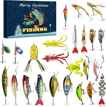 2026 Fishing Advent Calendar, for Men and Teens - a 24-Day Christmas Countdown Fishing Bait Set, Freshwater and Saltwater Spinners, Its a wonderful Christmas countdown surprise gift for fathers, grandfathers, brothers, and boyfriends