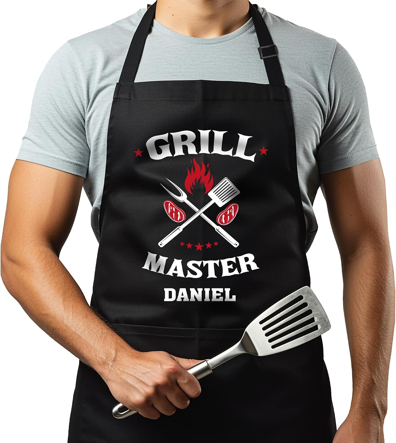 Custom Grill Master Aprons for Men, Mens Grilling Gifts for Fathers Day, BBQ Grilling Chef Aprons