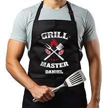 Custom Grill Master Aprons for Men, Mens Grilling Gifts for Fathers Day, BBQ Grilling Chef Aprons