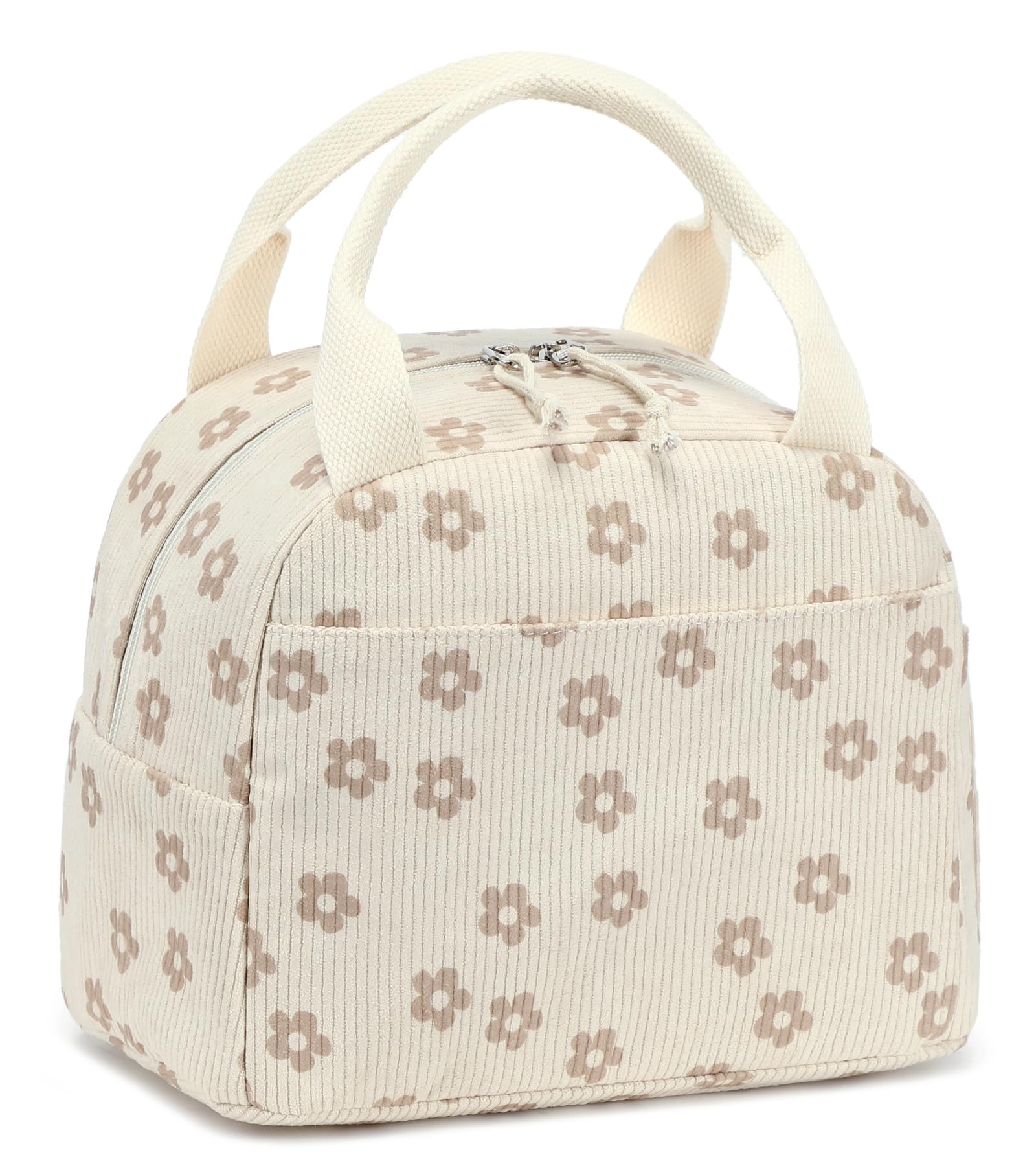 LEDAOU isolierte Lunch-Box Frauen wiederverwendbare Lunch-Tasche Cord Mittagessen Tote Handtaschen auslaufsichere thermische Kühler Mittagessen Fall große Kapazität (Khaki Blume 95)