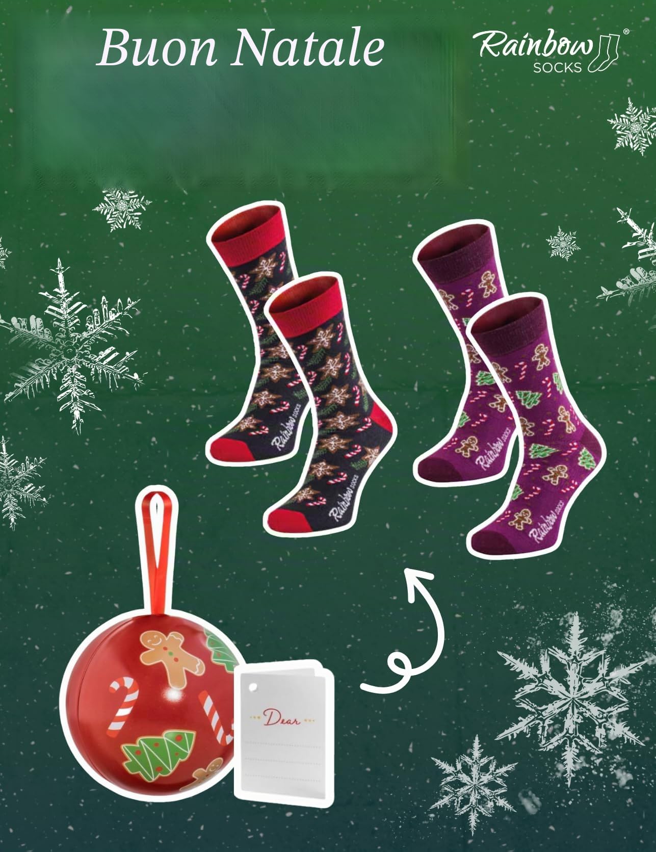 Rainbow Socks – Calzini di Natale in una palla di Natale per lui e per lei - 2 Paia