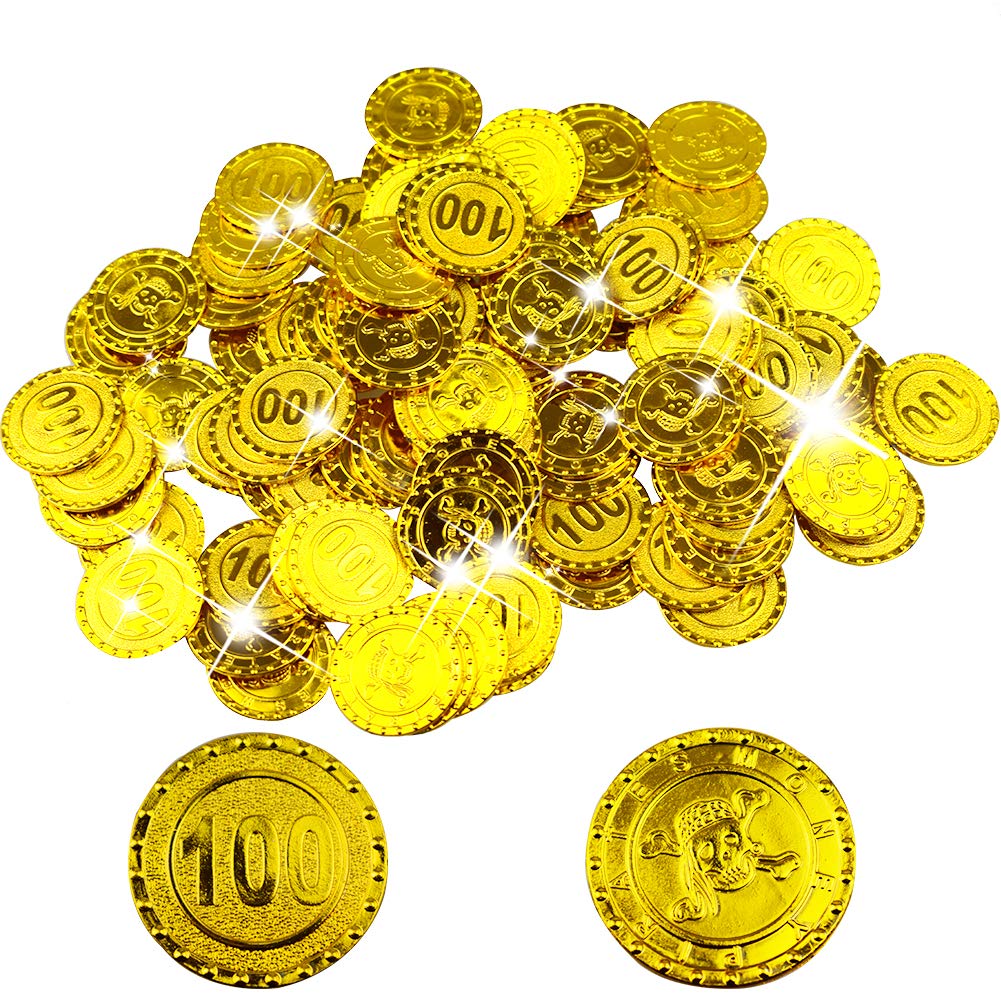100 Piraten-Goldmünzen Aus Kunststoff – 3,5 Cm, Mit Piratenkopf & Schatztruhen-Motiv, Für Geburtstag, Schatzsuche & Deko