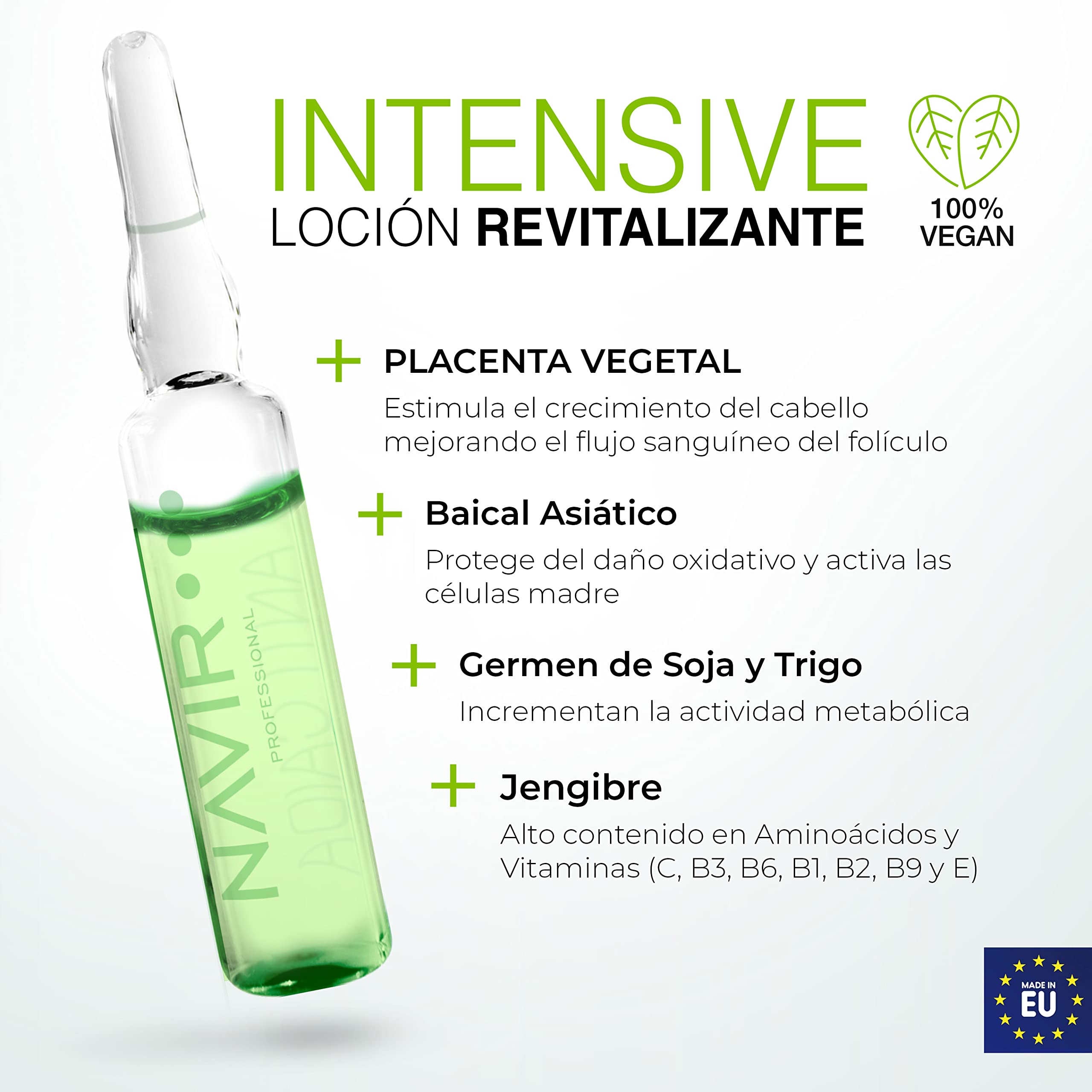 NAVIR Profesional | Ampollas Anticaida del cabello | Tratamiento con Placenta Vegetal | Mujer y Hombre (Ampollas 10 x 10 ml)