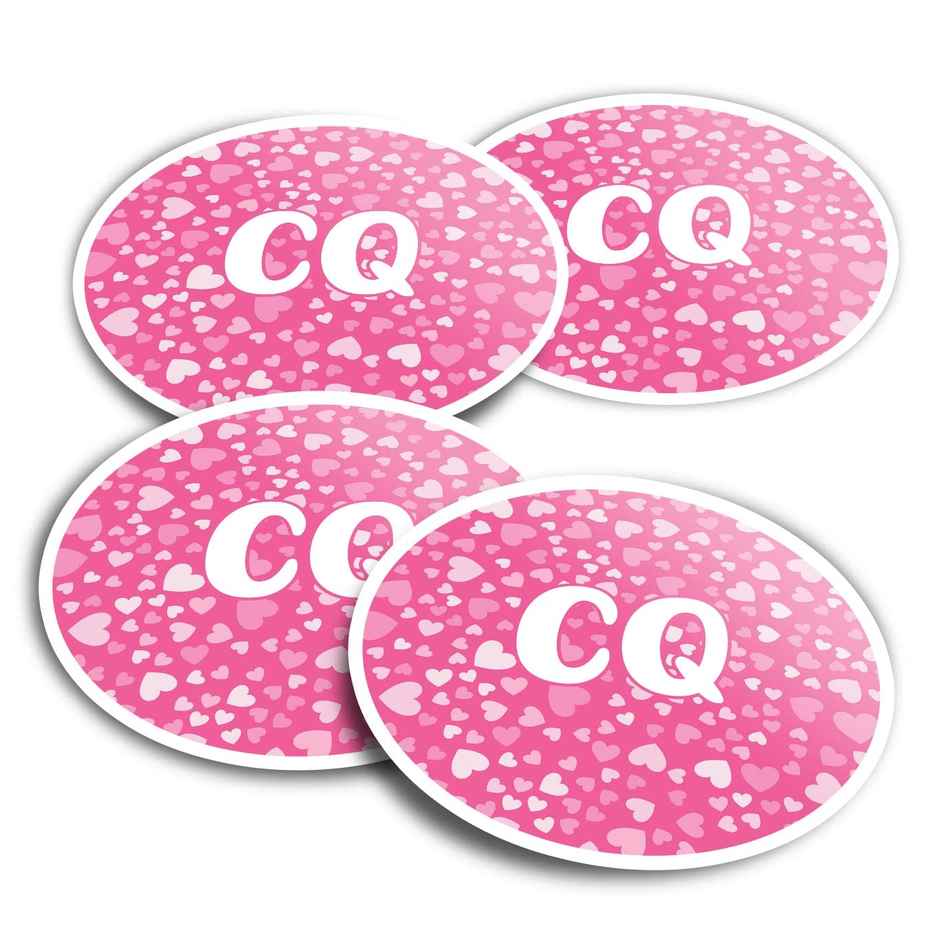 4 x 10cm Vinyl Stickers Set - Letters CQ Pink Hearts Love Lettering Name Travel Scrapbooking Gift Decal Wall Art Self Adhesive Waterproof #266539