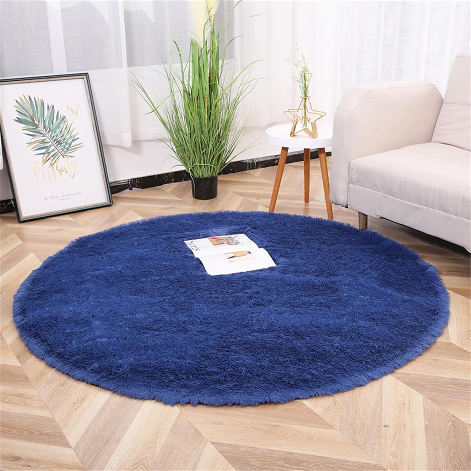Hiseng Faux Fur Rug Round, Fluffy Shaggy Rugs Antislip Floor Carpet