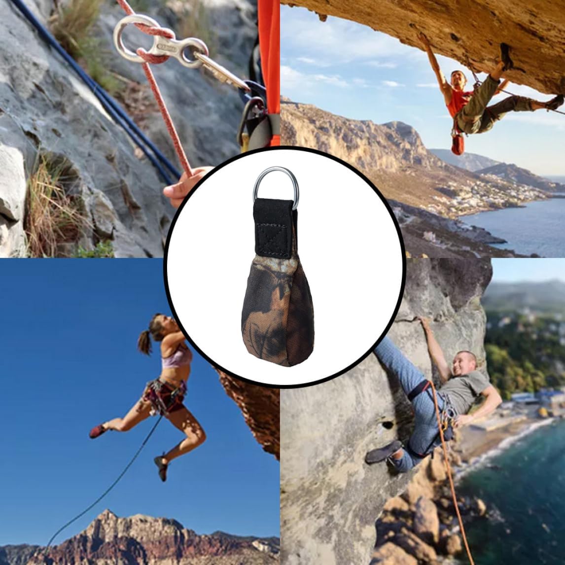 Throw Weight Bag Safety Rope Throwing Bag Outdoor Sports Arborist Tree Rock Climbing Spelunking Stainless Steel Throwing Bag Camouflage Throwing Rope Bag