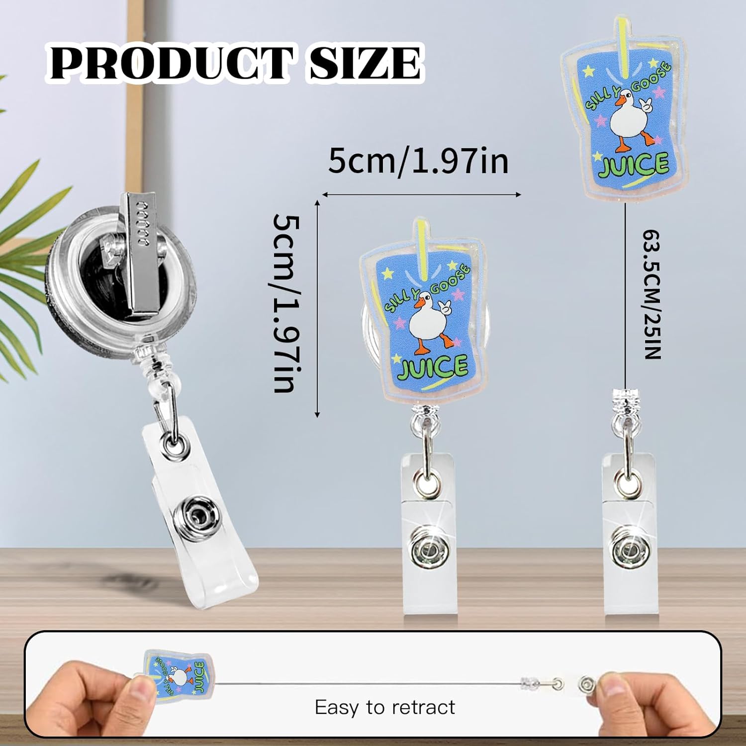 Funny Silly Goose Juice Badge Reel, Cute Retractable ID Badge Holder Clip with 360° Rotating Carabiner, Name Tag Work Badge Clips for Nurse RN LPN CNA MA Medical Student, Office Work Gift - Image 3