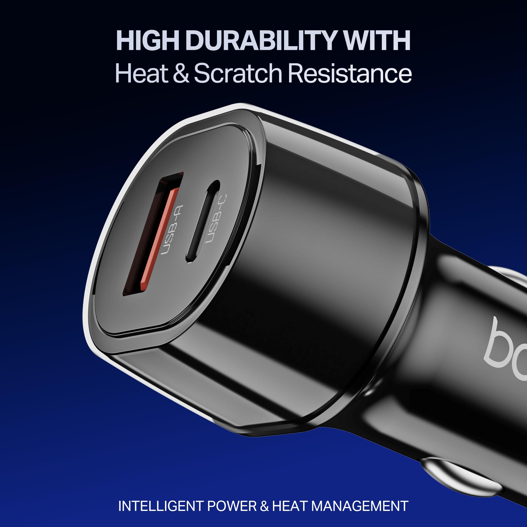 Boat 55W Car Charger with Dual Port USB-A and USB-C; Supports QC, PD & PPS Advanced Charging Protocols | 12-Layer Smart IC Protection | Compact, Lightweight, Heat & Scratch Resistant (Carbon Black) 2