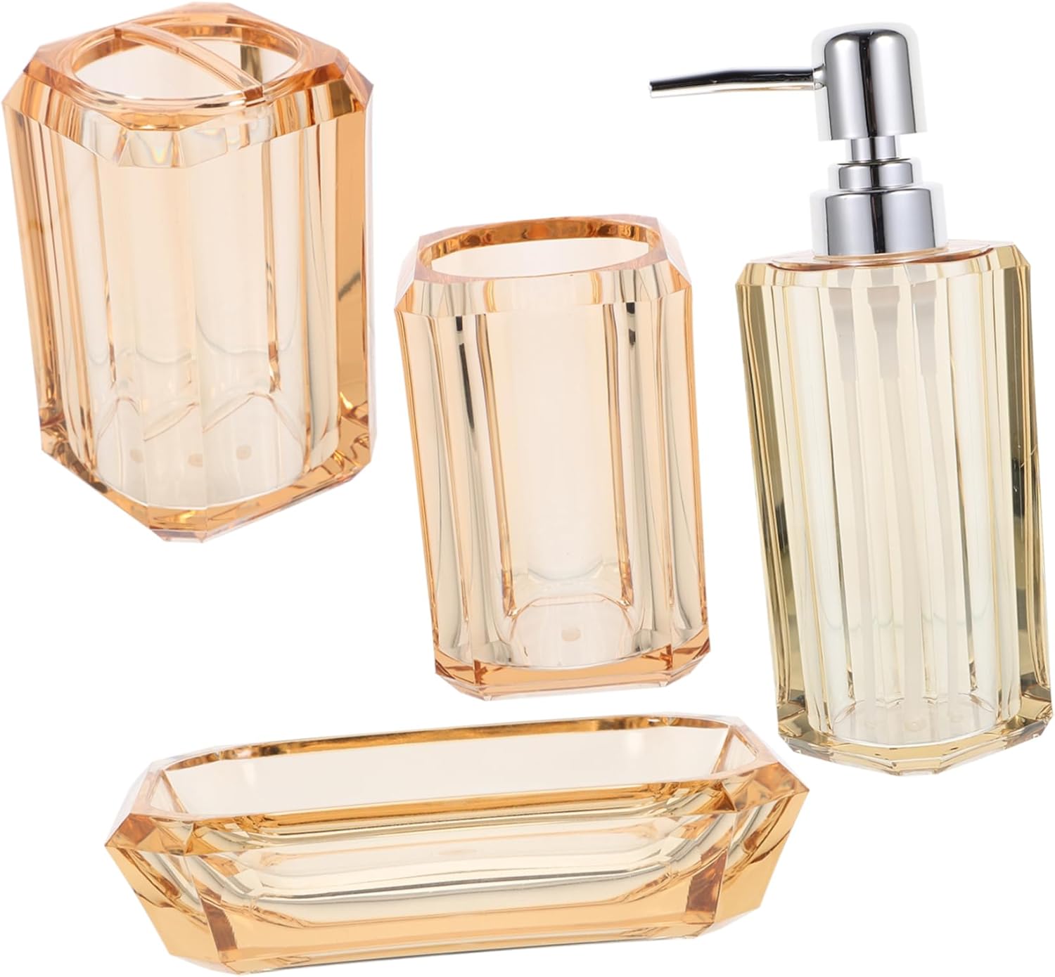 Unomor Bathroom Accessories Set Acrylic Stainless Steel Tooth Brush Holder Soap Dispenser Set Lotion Bottle Shower Dispenser