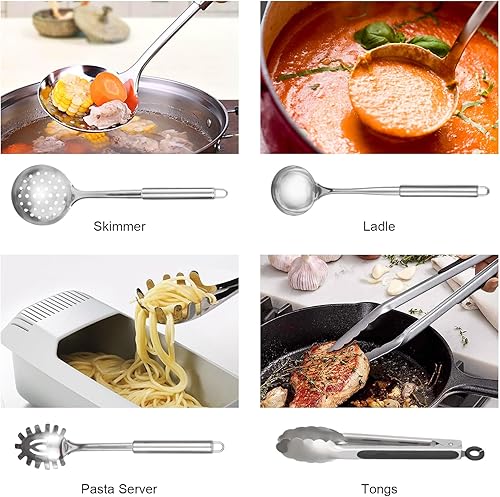Miniatura 5 de Abodpove Juego de utensilios de cocina de acero inoxidable  Juego de utensilios de cocina de 11 piezas con soporte para cocinar, juego de utensilios