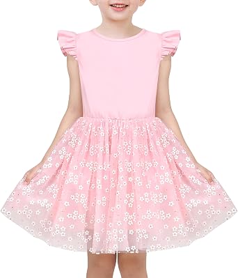 Sunny Fashion Girls Dress Purple Short Sleeve Rainbow Tulle Skirt Birthday Party