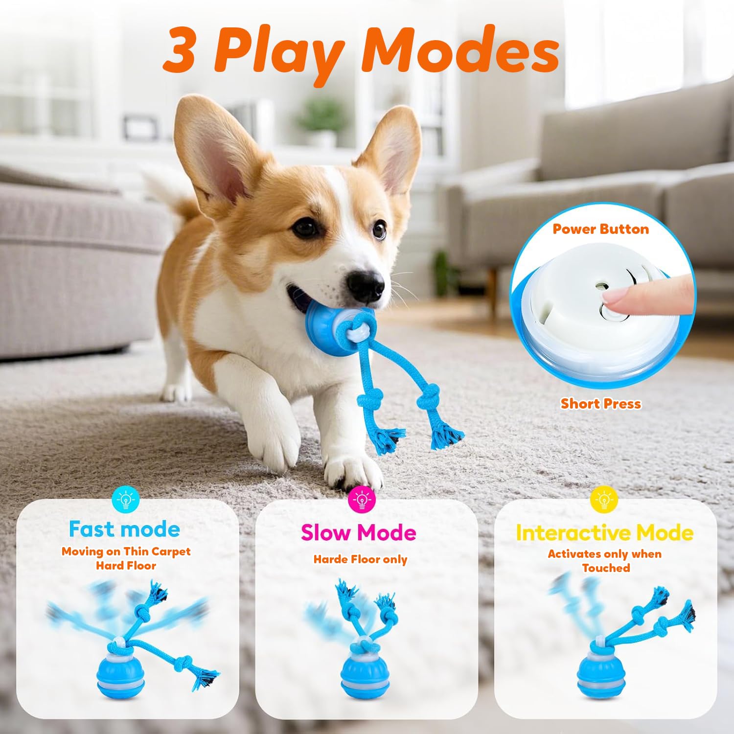 Jouet interactif intelligent pour chien avec corde Bleu