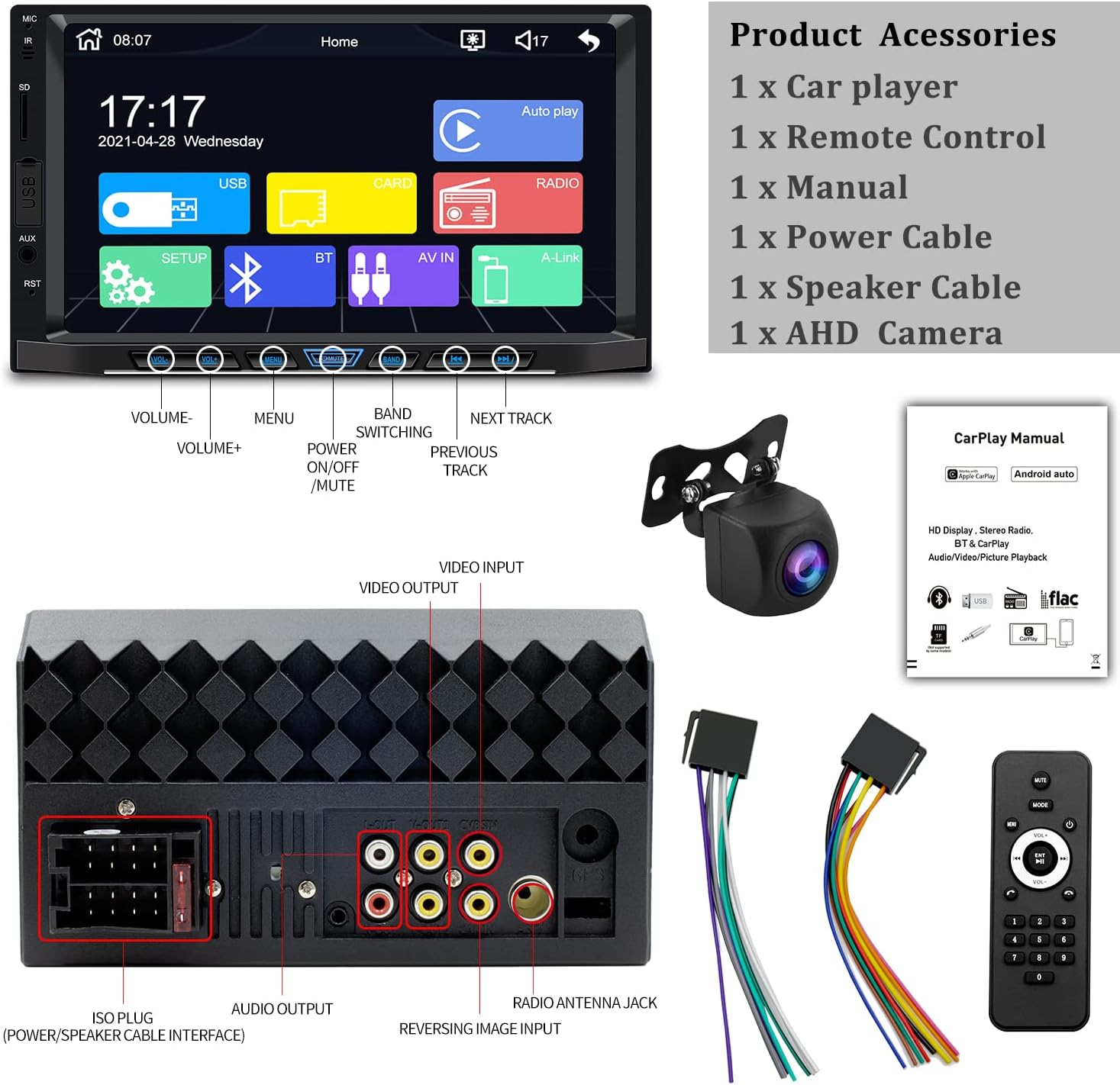 Uр Tо 40% оƒƒ Henstar Double Din Car Stereo Compatible with Apple Carplay and Android Auto,7 Inch Touchscreen Car Radio Receiver with Bluetooth,FM,Mirror Link,Remote Control,Microphone,TF Card,HD Backup Camera