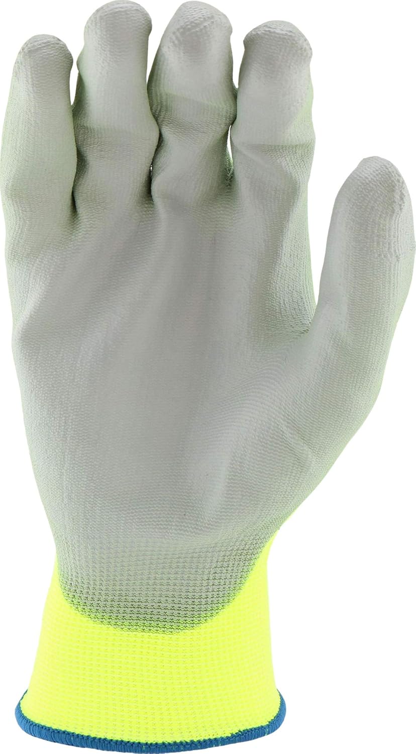 IRONCAT West Chester PosiGrip HVY713SUTS PU Palm Coated Polyester Gloves - [Pack of 12] Large, HI-VIS Yellow Dexterous Gloves with Touch Screen Fingertips, Knit Wrist