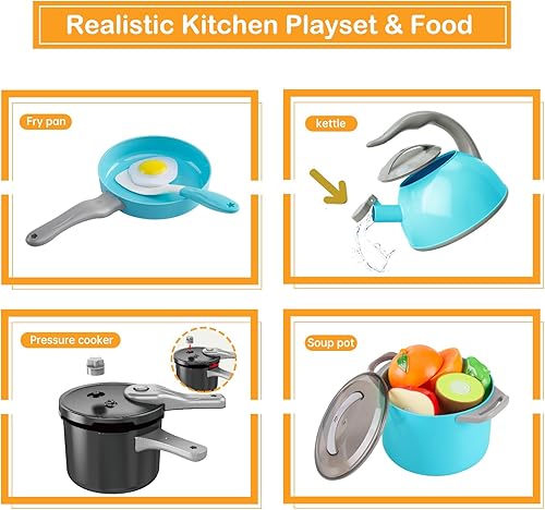 Miniatura 33 de 105 piezas de accesorios de juguete de cocina para niños, juego de cocina para acampar, ollas de juego, sartenes, utensilios, utensilios de cocina