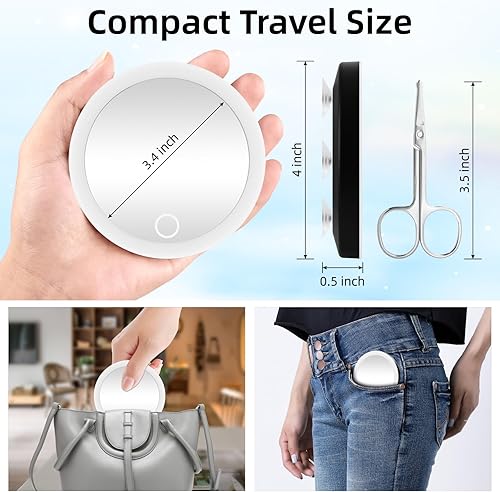 Miniatura 6 de Espejo de aumento iluminado 30X con ventosas, espejo de aumento pequeño recargable de 4 pulgadas, espejo de maquillaje con aumento de 30X, espejo de