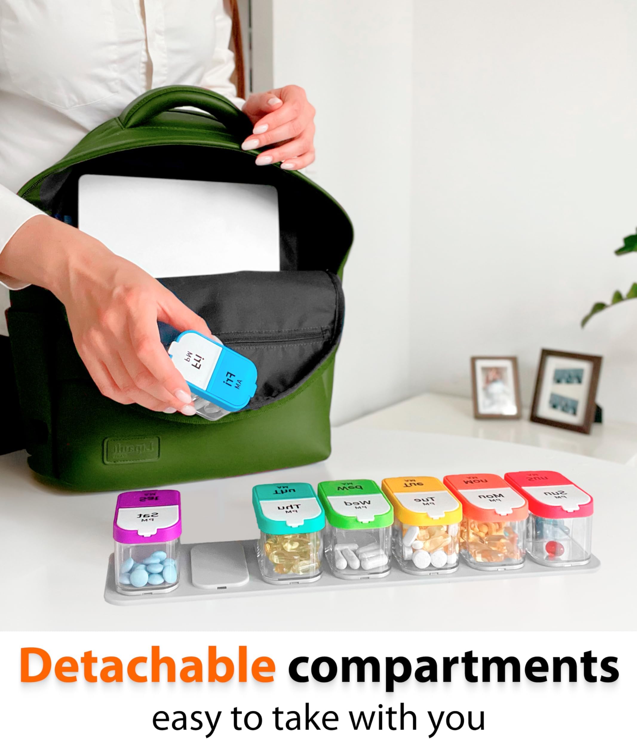 Oversized Weekly Pill Organizer - XL Vitamin Holder with 7 Removable AM PM Compartments - Portable Medicine Dispenser for Home or Travel - Large Supplement Container for Weekly or Daily Use, Rainbow