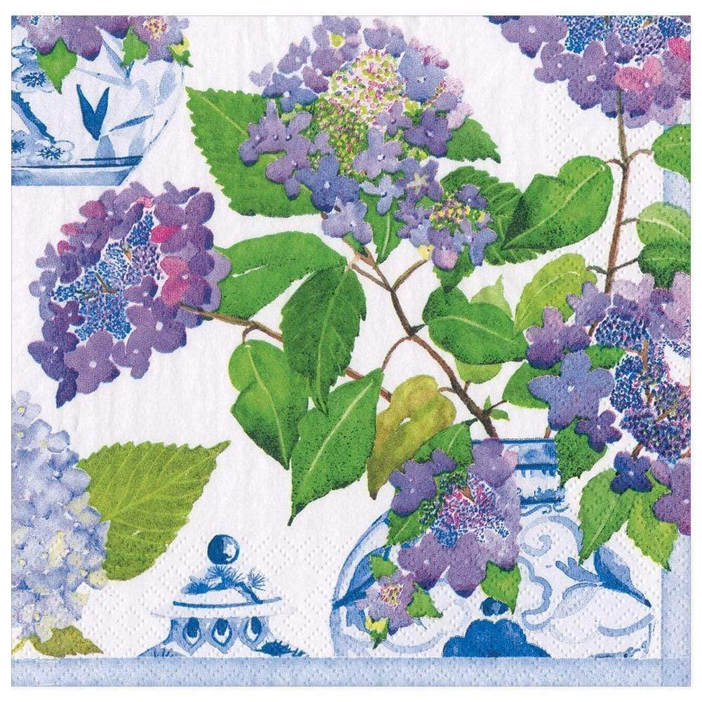 Caspari Hydrangeas and Porcelain Paper Dinner Napkins - 20 Per Package