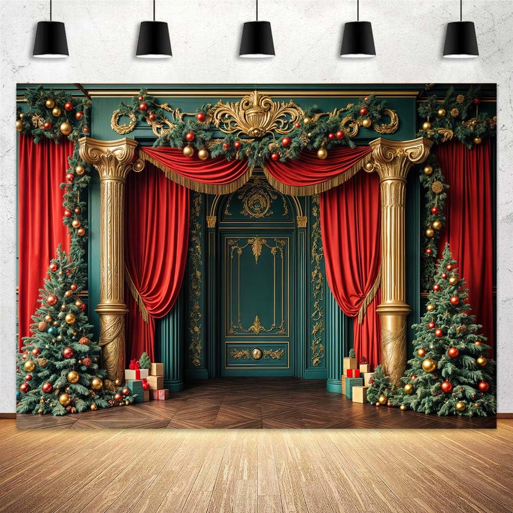 20X10ft Christmas Backdrop Vintage Christmas Castle Backdrop for Photography Merry Xmas Tree Xmas Wreath Luxury Castle Background Family Holiday