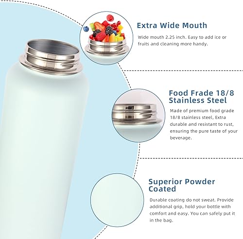 Miniatura 5 de Volhoply Botellas de agua aisladas de 32 onzas a granel con tapa de popote y tapa de boquilla, botella de agua deportiva de acero inoxidable, tazas