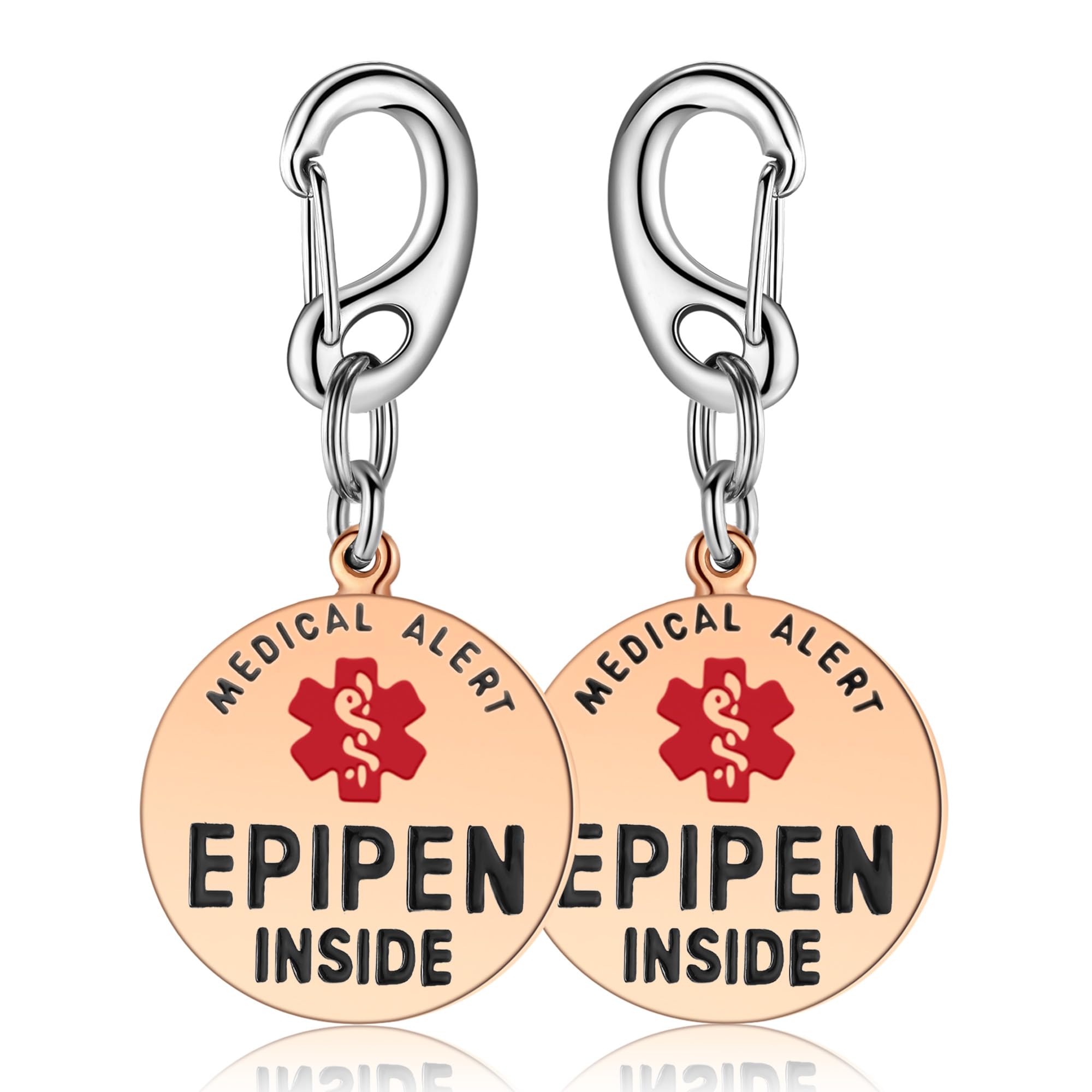 Divoti 1.25" Stainless Steel Dual-Sided (1 Unit) EpiPen Inside Bag Tag - PVD Rose Gold/Quick Clip