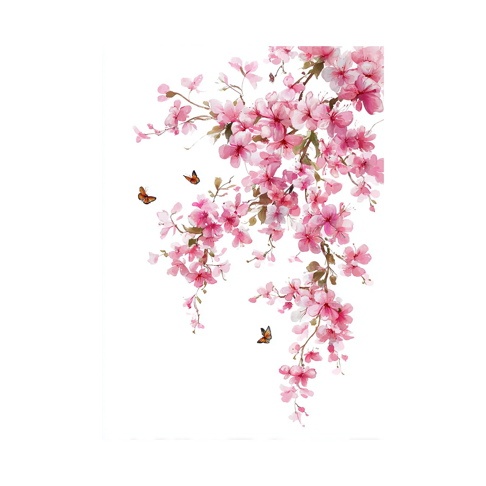 Teruea Women's Pink Wall Art Canvas Prints - Watercolour Blush Blossom, Butterflies & Floral Print For Girl's Bedroom Living Room Bathroom Gift(Pink)-80X120cm1 Unframed
