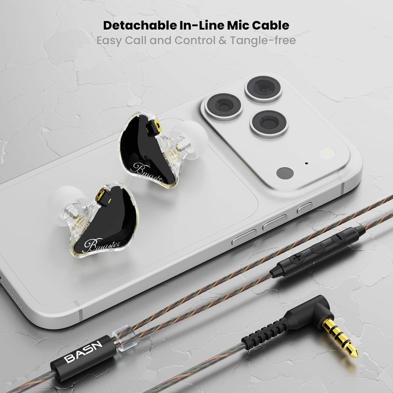 BASN in Ear Monitor Headphones, Triple Driver IEM Earphones with Powerful Bass, Noise Isolation HiFi Stereo Wired Earbuds for Musicians Singers Drummers (Black)