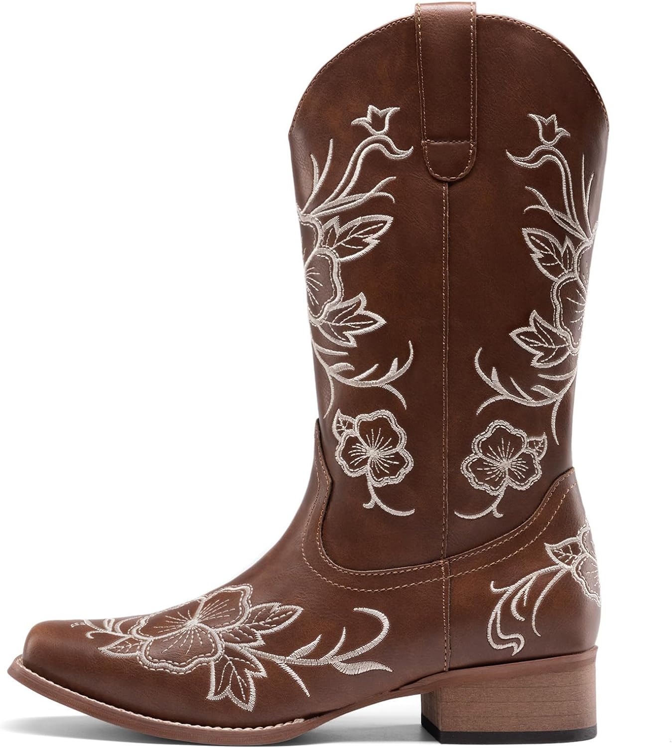 DREAM PAIRS Women's Western Cowboy Boots Square Toe Embroidered Mid Calf Boots Western Chunky Low Heel for Country Music Festivals Theme Party and Concert - Image 4