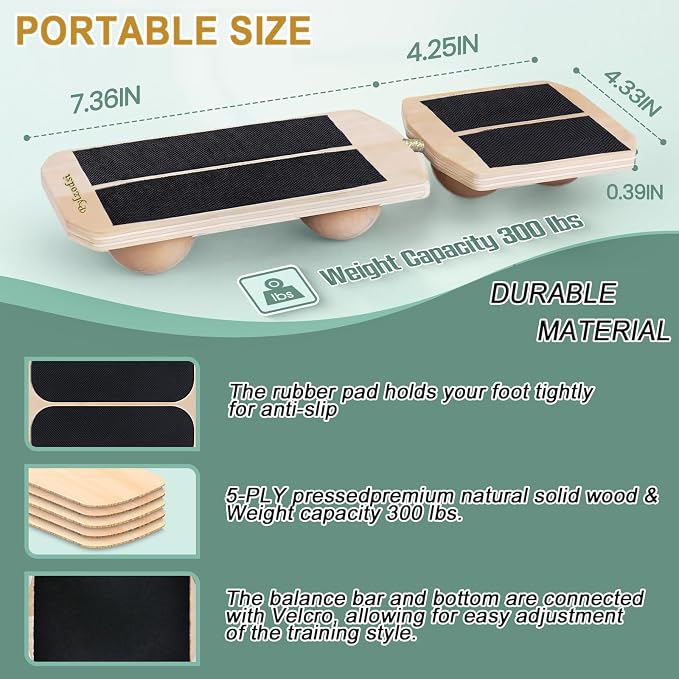 Tabla de equilibrio para tobillo con 3 niveles, madera miniatura 6
