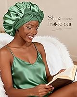 Vista 3 de YANIBEST Adjustable Silk Bonnet for Sleeping Women Double Layer Satin Bonnet Reduce Friction Prevent Frizz Curly Hair Salvia