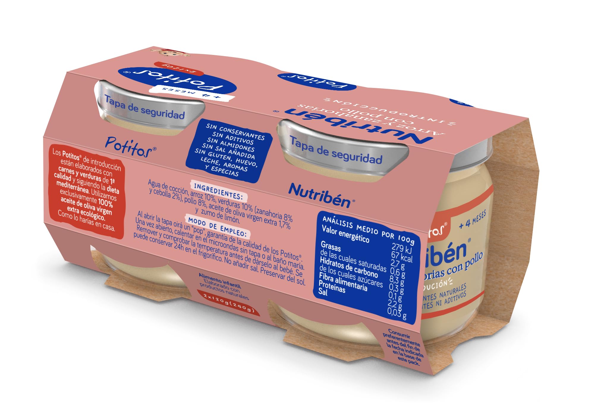 Nutribén Potitos Pollo con Arroz y Zanahorias, Desde 4 Meses, Pack 6 x 120g