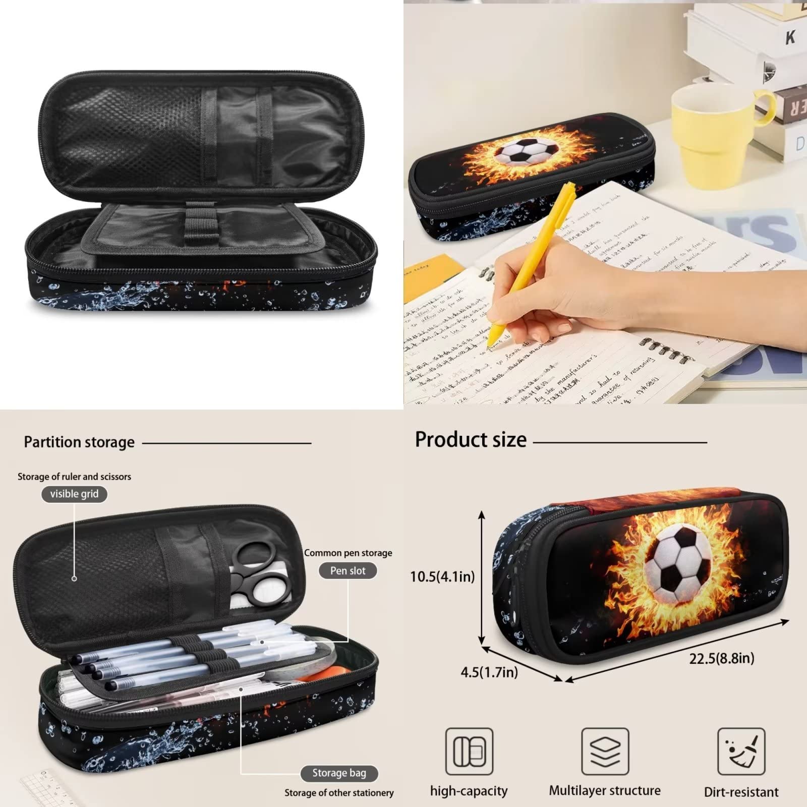 POLERO Mochila escolar de caballos para niños, juego de bolsas de almuerzo, estuche para lápices, 3 piezas, bolsas escolares, Fire Soccer, Talla única, Mochila infantil