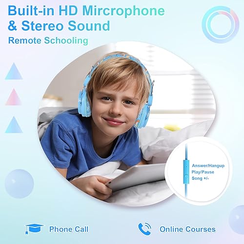 Miniatura 6 de QearFun Auriculares de dinosaurio para niños y niños para la escuela, auriculares con cable para niños con micrófono y conector de 0.138 in,