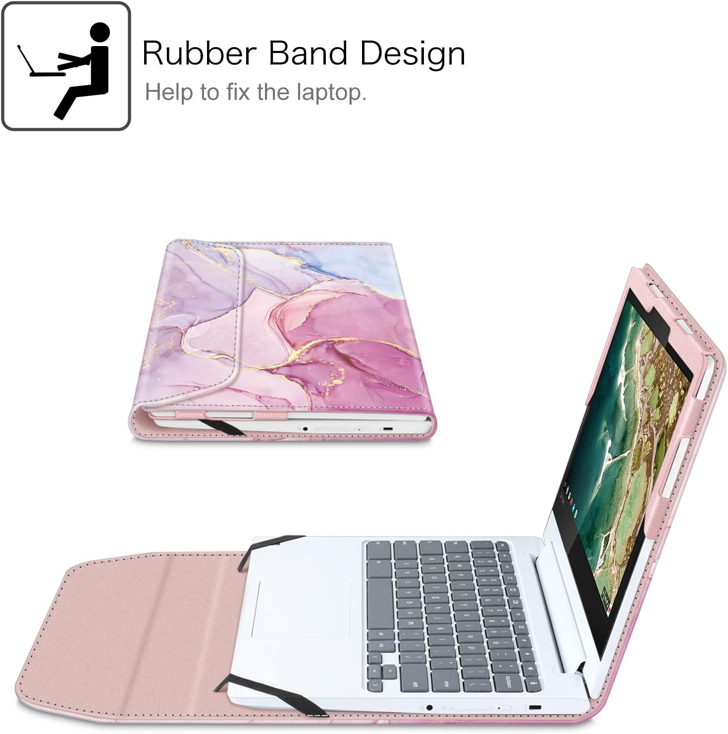 Fintie Sleeve Case for 11.6" Lenovo Chromebook Flex 3 / Lenovo Chromebook C330 - Premium PU Leather Portfolio Book Cover, Glittering Marble