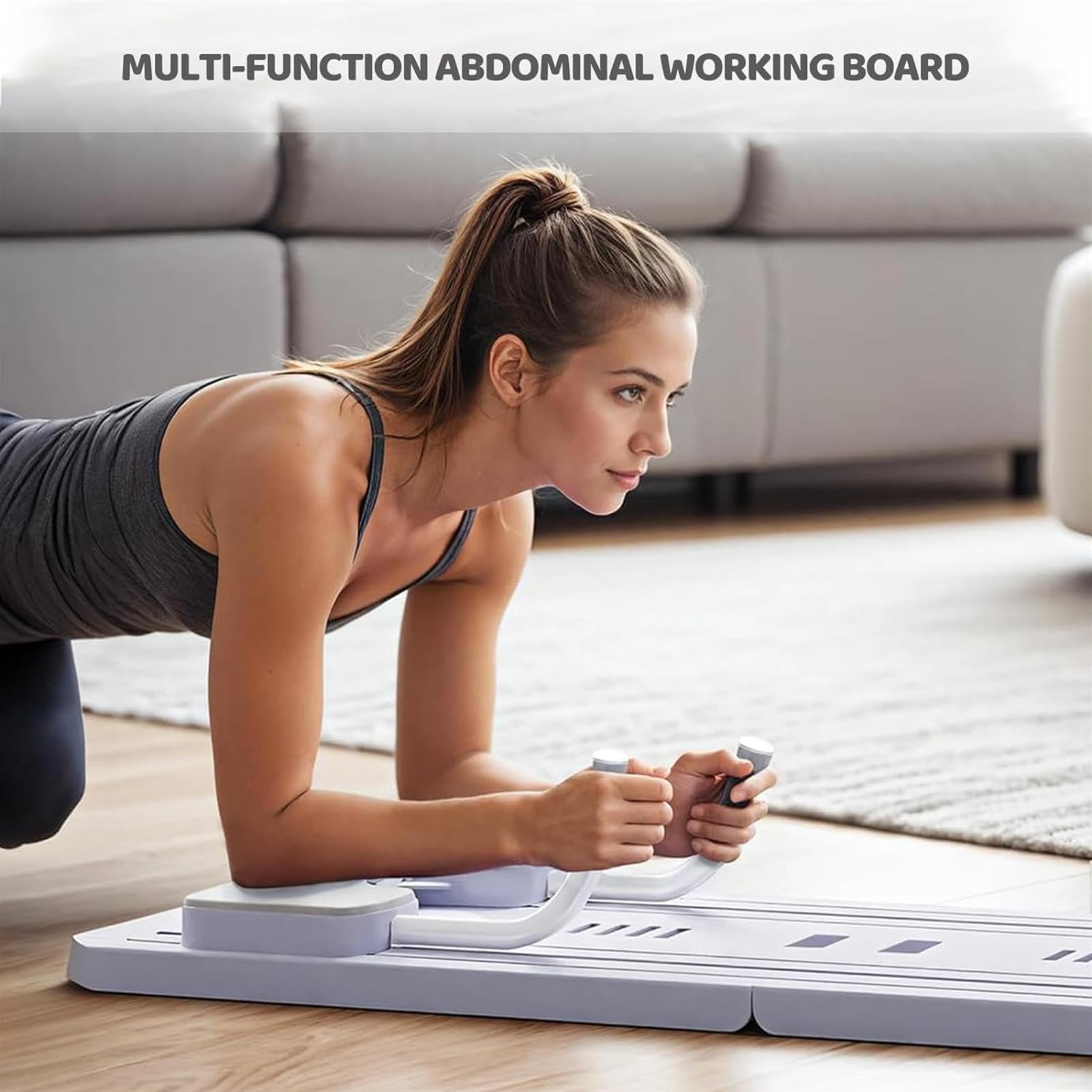 Ab Roller mit Ellenbogenstütze, Multifunktionales Bauchbrett mit Widerstandsbändern und Kniematte, Automatischer Rückprall, Ganzkörpertrainingsgerät