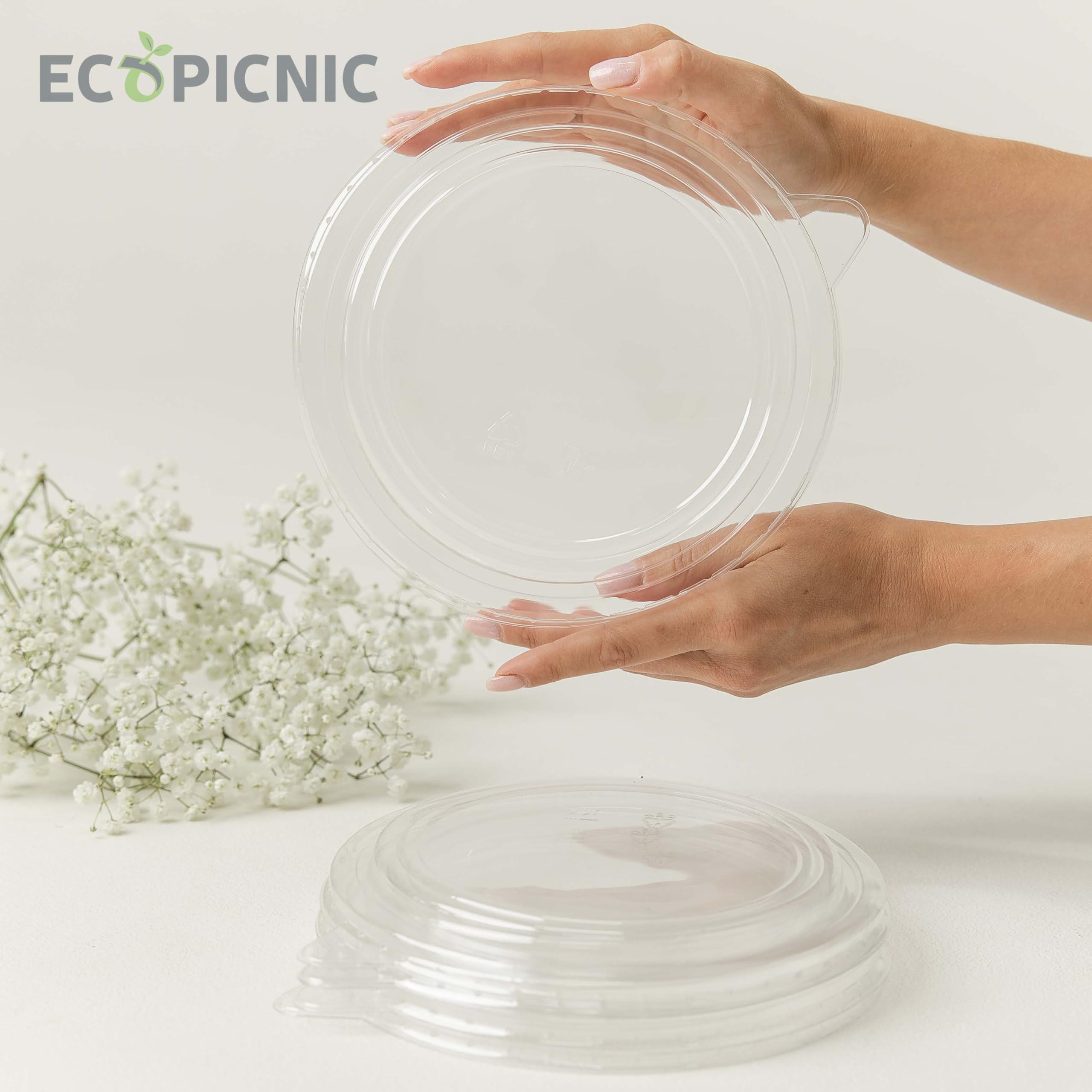 Ensaladeras Redondas de Papel Kraft con Tapa PET 300 unidades 1300 ml | Cuencos desechables de cartón kraft con tapa, ideales para ensaladas, sopas, aperitivos y alimentos para llevar
