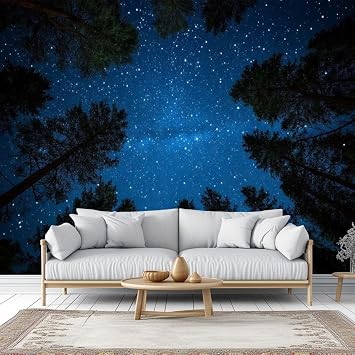 Wall Mural Wallpaper Forest Starry Night Galaxy Tree Sky Trees Dark Blue Peel and Stick Wallpaper Self Adhesive Sticker Wrap Removable Vinyl Film Roll Paper Bedroom Decor