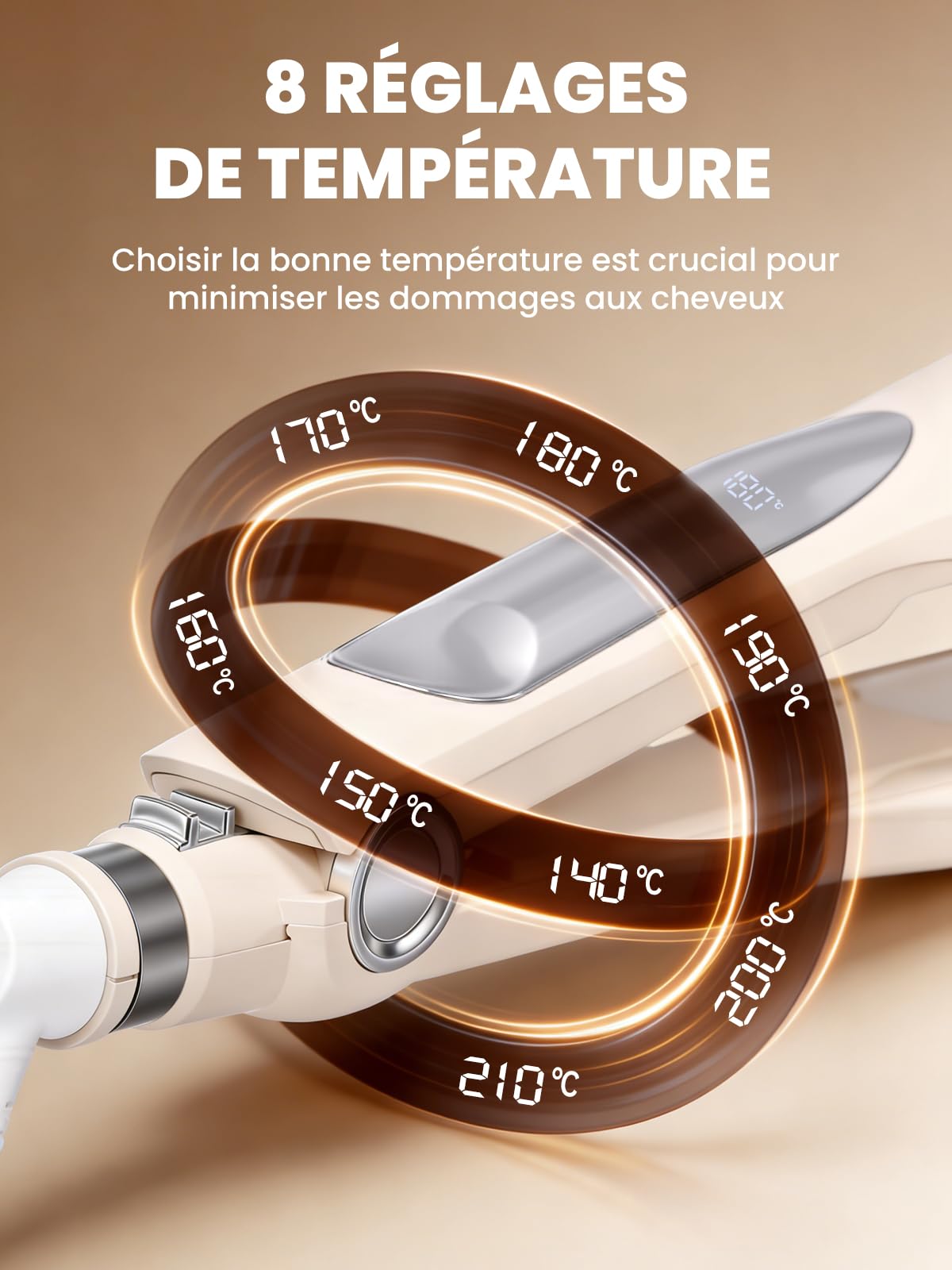 Fer à Vagues 22mm - Chauffage Rapide PTC & Double Chauffage pour Ondulations Naturelles Durables - 8 Températures (140-210°C), Sécurisé avec Arrêt Auto 60min