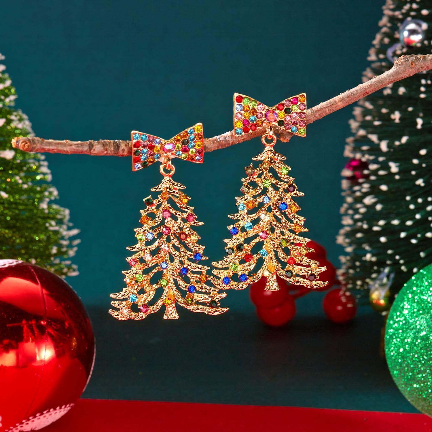 Christmas Tree Earrings for Women Dainty Colorful Sparkly Crystal Xmas Tree Drop Earrings Cute New Year Christma Holiday Party Jewelry - Image 4