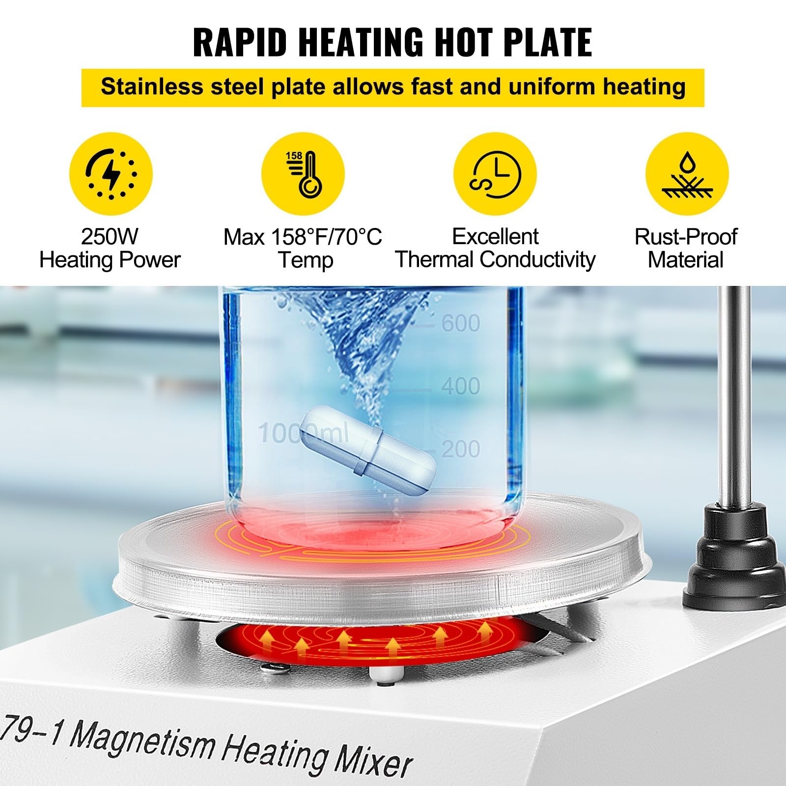 Labor Mischer, 1L Heizung Magnetrührer Heizplatte W/Rührstab 0-1600R/Min Vortex-Mischer Destillationskit Chemie Laborausrüstung
