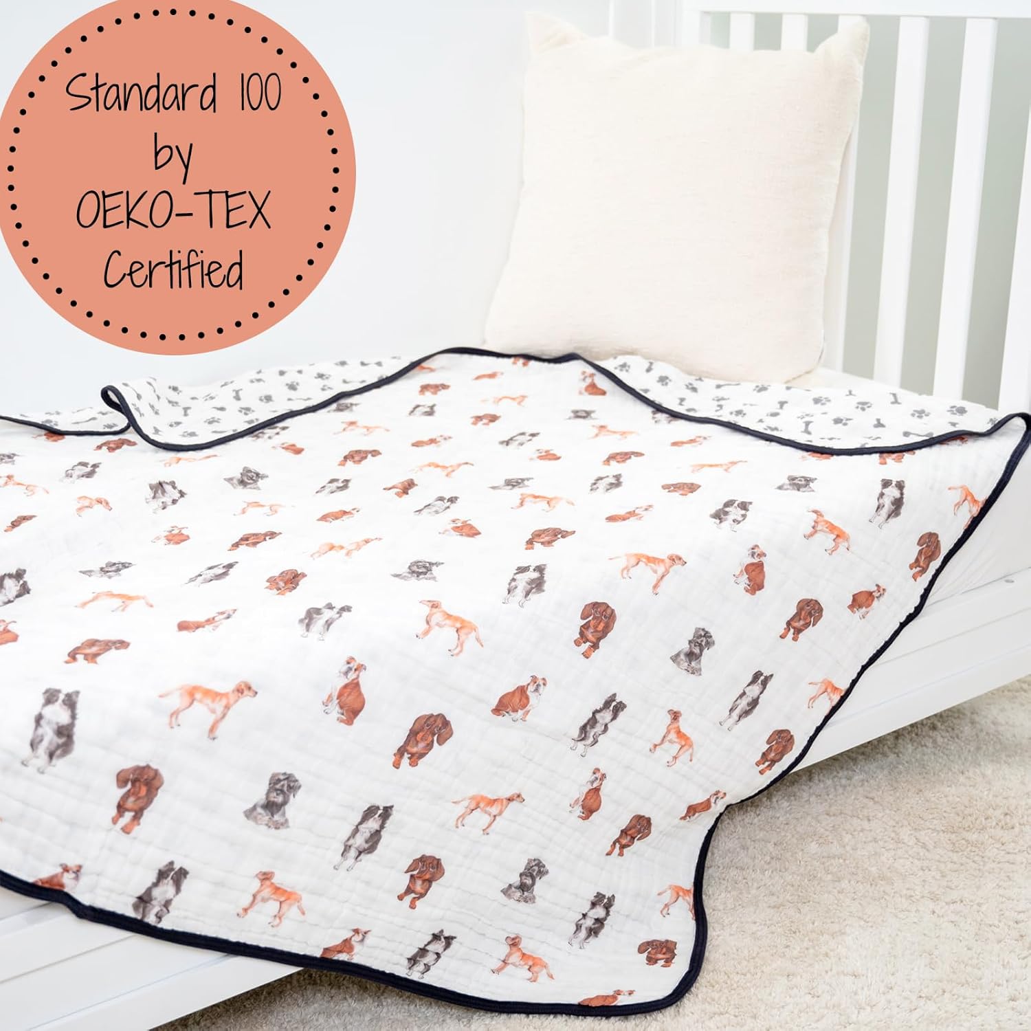 LollyBanks Muslin Baby Blanket 100% Organic Cotton, Muslin Quilt Lightweight, 6 Layers Baby Blankets 47"x 47", Toddler Blanket for Boy and Girl, Nursery Receiving Blankets (Puppies Print) - Image 6