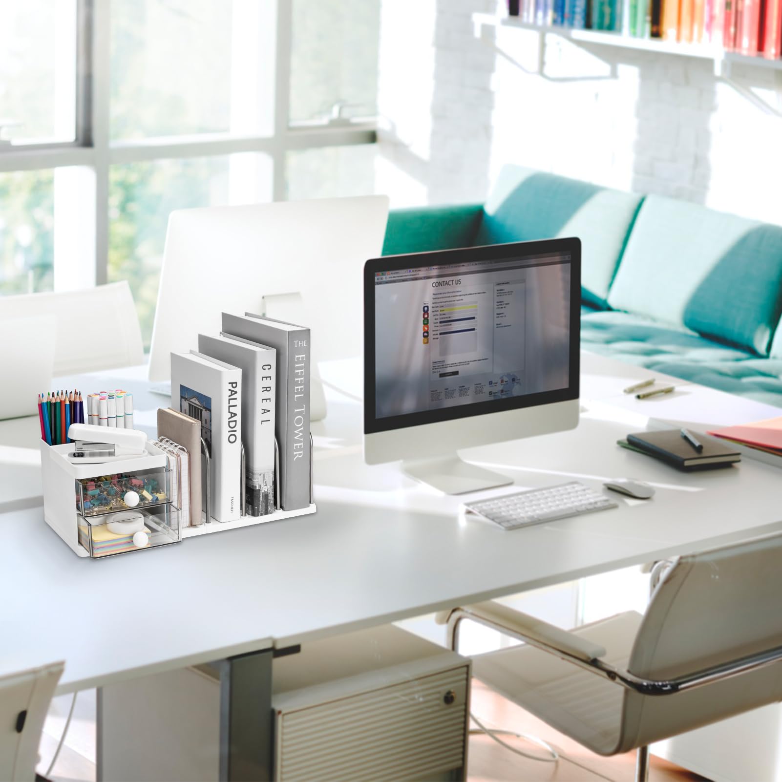 RISEMART Desk Organiser with File Holder, Versatile Desk Tidy Stationery Storage - Image 2