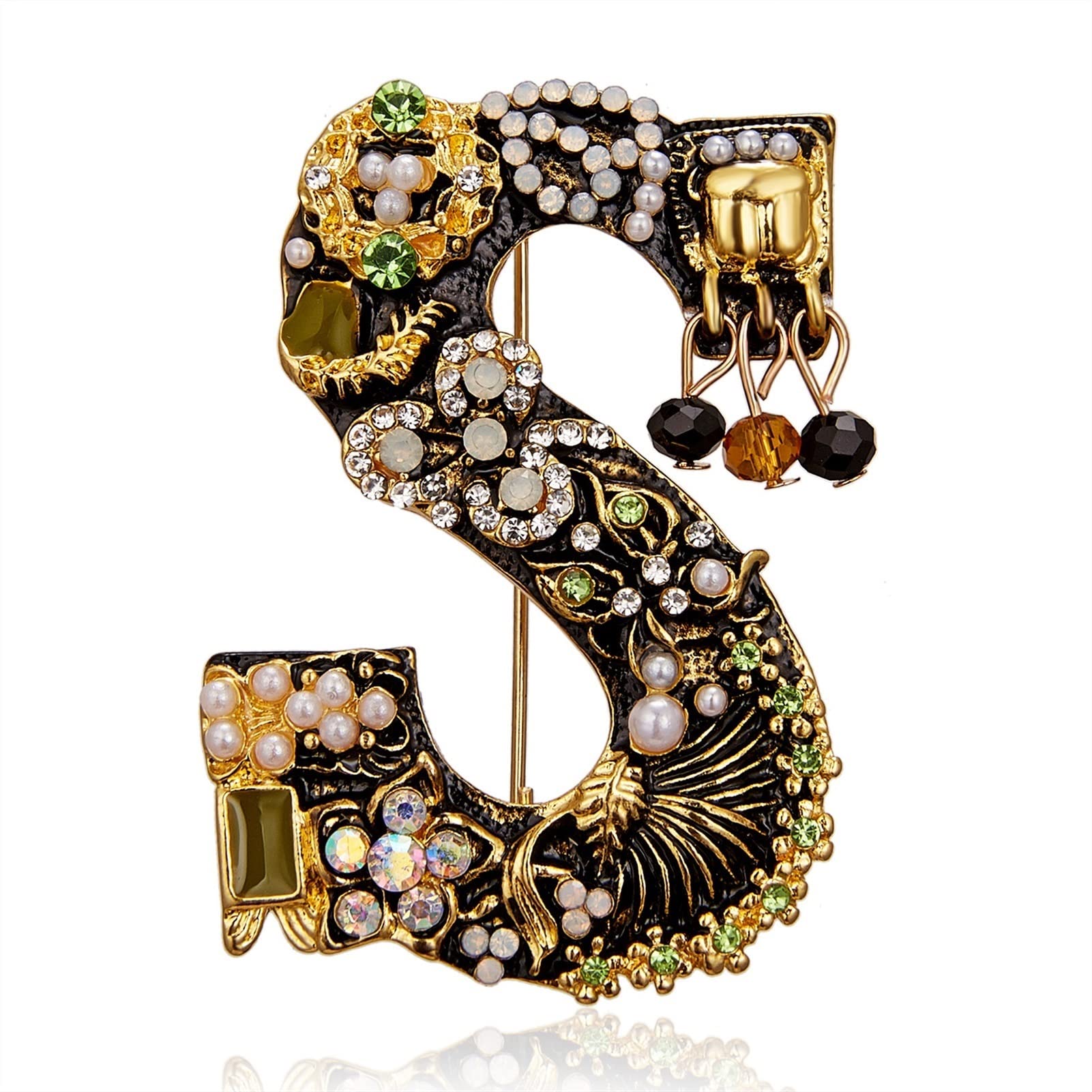 Broche Broche con letras de perlas, broches con diamantes de imitación del alfabeto inicial for mujer, joyería for vestido de boda y compromiso, accesorios de aniversario Broches para Ropa (Color : S
