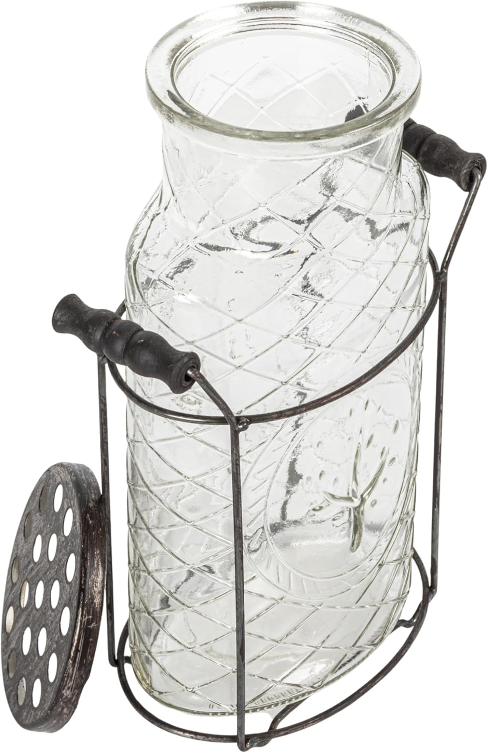 Creative Co-Op Glass vase in Metal Stand with Metal Frog Lid - Image 9