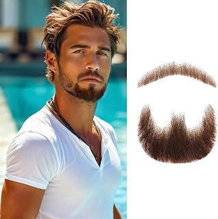 Fake Beard Realistic Mustache Full Hand Tied Fake Goatee Facial Hair with Invisible Lace,Fake Beards for Cosplay, Halloween Costumes, Theatrical and Movie Makeup. (2-Brown)