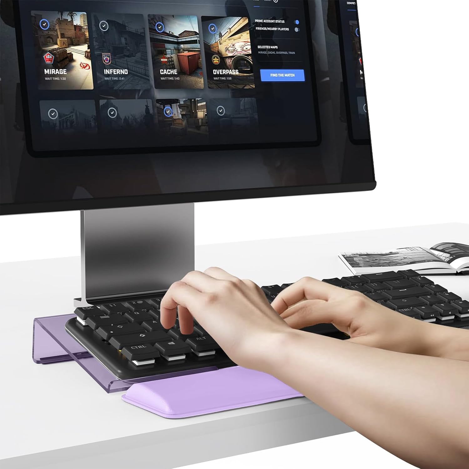 Computer Keyboard Stand and Wrist Rest Set, Keyboard Holder with Wrist Pad, Computer Wrist Support Pad, Keyboard Riser Holder with Wrist Pad for Office Home (Purple)